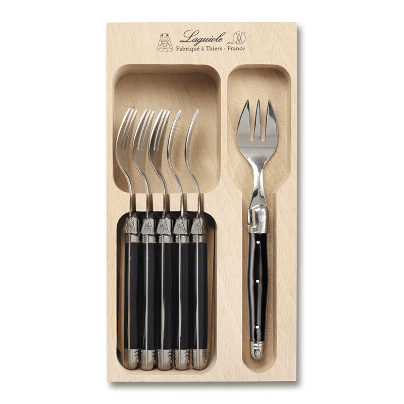 6 Piece Cake Fork Set in Tray, Black