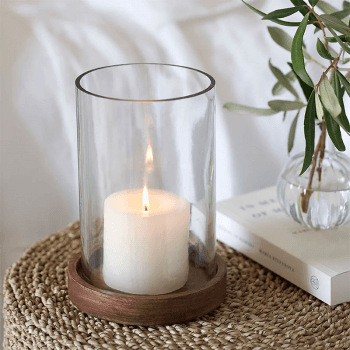 Image showing the Mango Wood Hurricane Candle Holder, H19.5cm, Clear product.