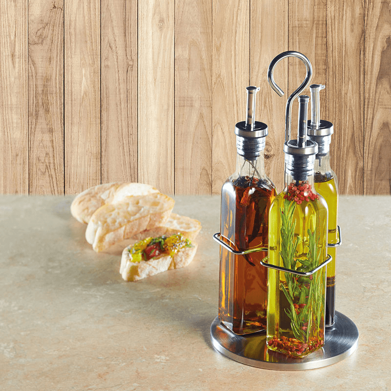 Italian Three bottle oil and vinegar set with stand, 270ml