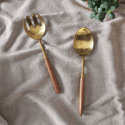 Image showing the Soni Salad Servers, Gold & Acacia product.
