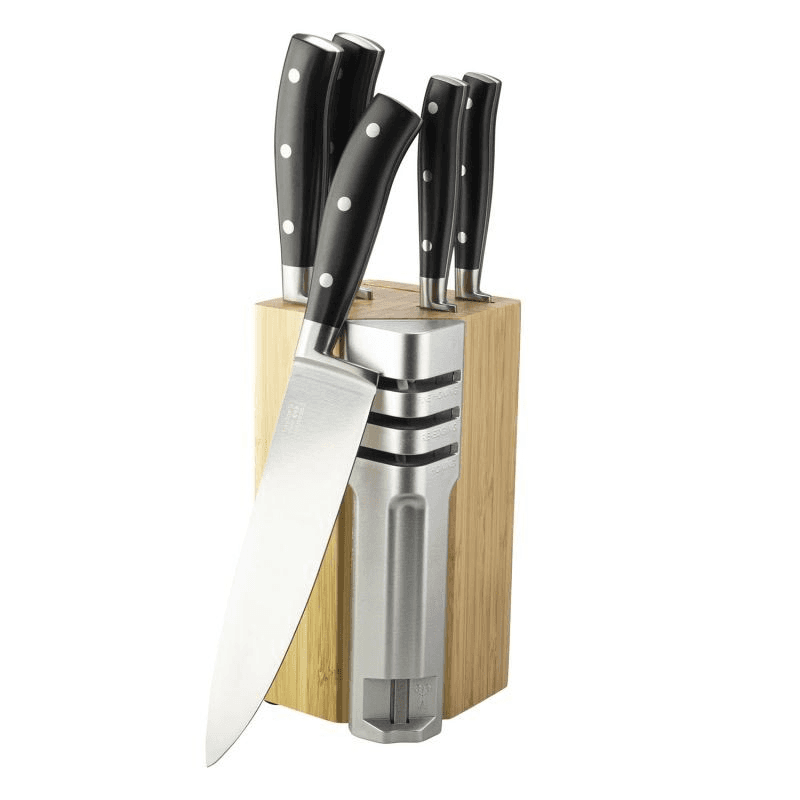 Henley 5 Piece Kitchen Knife & Block Set With Detachable 3-Stage Knife Sharpener, Bamboo