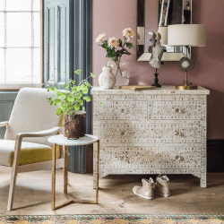 Image showing the Classic Mother Of Pearl Inlay Chest Of Drawers In White product.