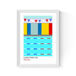 Image showing the Indieprints London Fields Lido Framed Print, 45 x 33cm, Multi product.