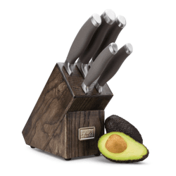 Image showing the Syracuse Soft Grip 5 Piece Kitchen Knife & Ash Wood Knife Block Set, Ash/Grey product.
