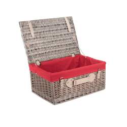 Image showing the 20" Antique Wash Hamper with Red Lining, Brown/Red product.
