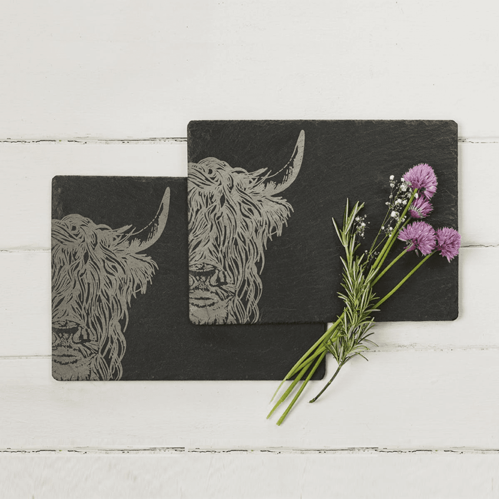 Highland Cow Set of 2 slate place mats, 30 x 22cm, Highland Cow