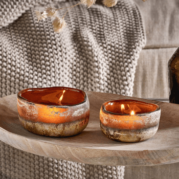 Image showing the Janka Set of 2 Glass Tealights, Dark Amber product.