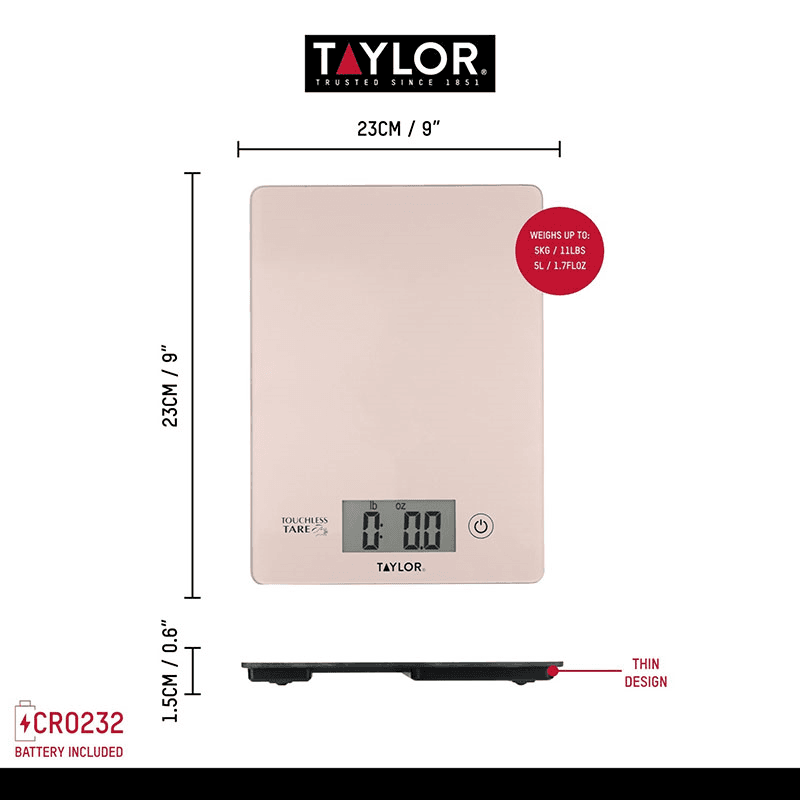 Touchless TARE Digital Dual Kitchen Scales, 5KG, Rose Gold