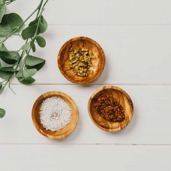 Image showing the Naturally Med Olive Wood Set of 3 Dipping Bowls product.