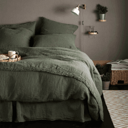 Image showing the Linen Duvet Cover, King, Olive Green product.