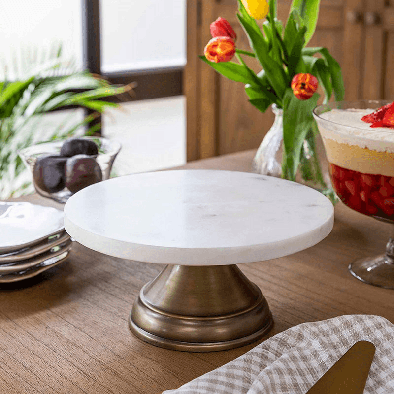 Brompton Marble Cake Stand, D25cm, Antique Brass Finish