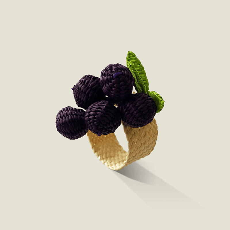 Narino Grapes Set of 4 Woven Napkin Rings, Purple