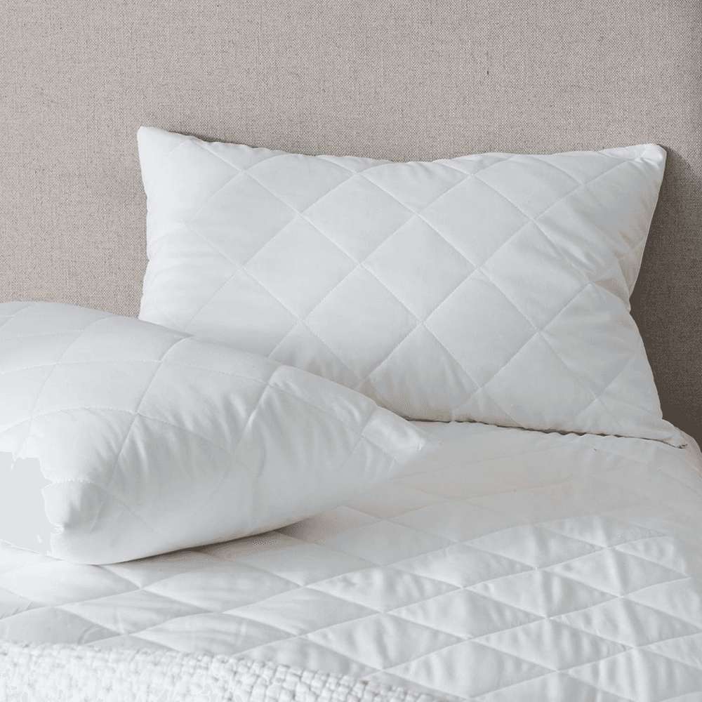 Luxury pure cotton quilted pillow protector, Pair, W50 x L75cm, White