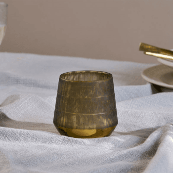 Image showing the Dera Etched Glass Tealight, H9.5cm, Antique Gold product.
