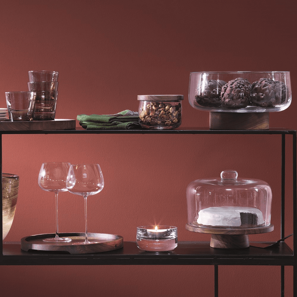 City Dome with walnut base, D32cm, clear