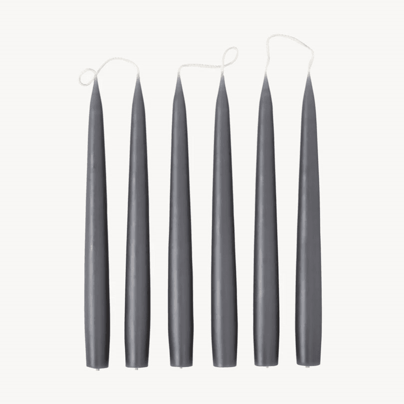 Set of 6 Tapered Dinner Candles, H25cm, Slate Grey
