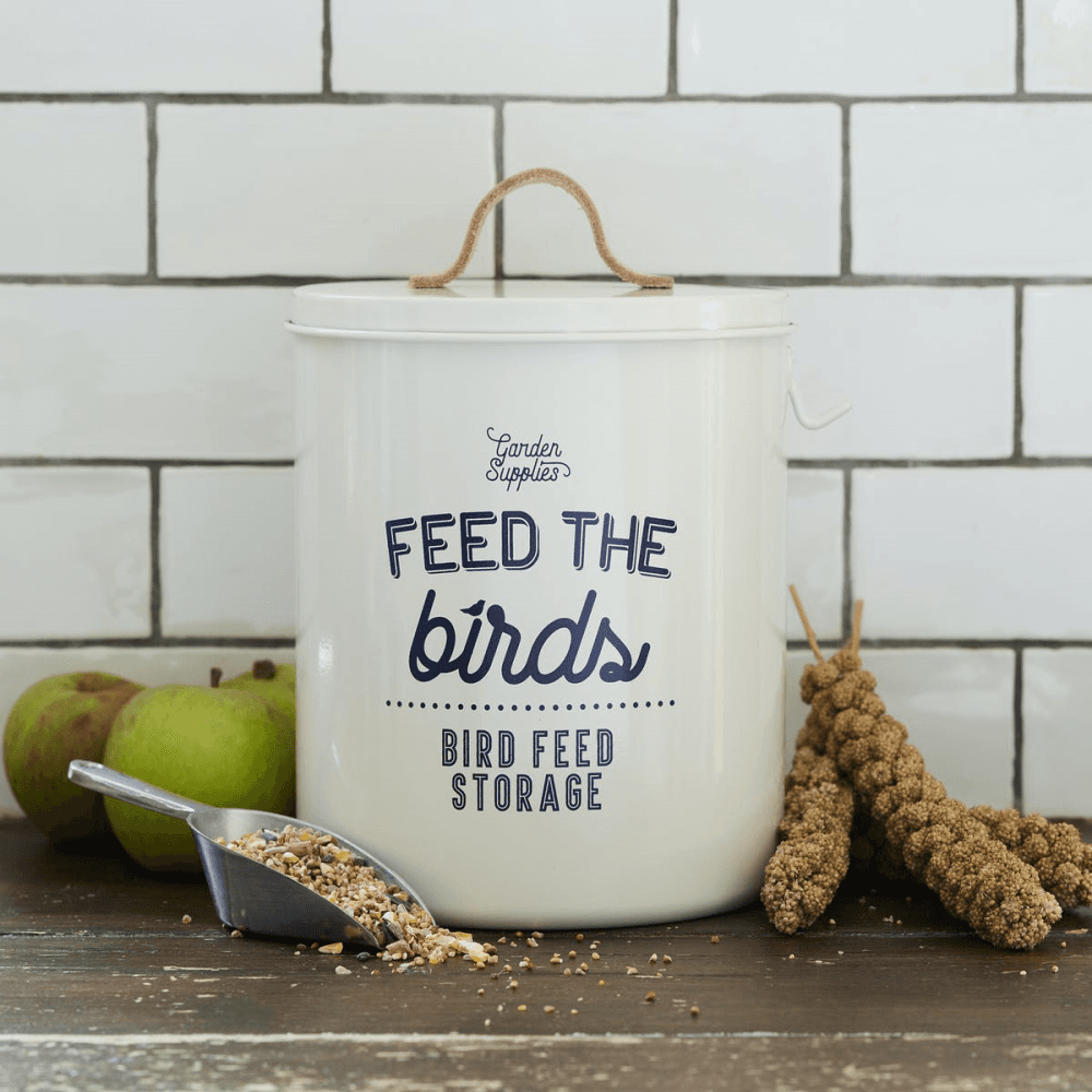 Enamelware Bird Feed Tin, Stone, Stone Cream