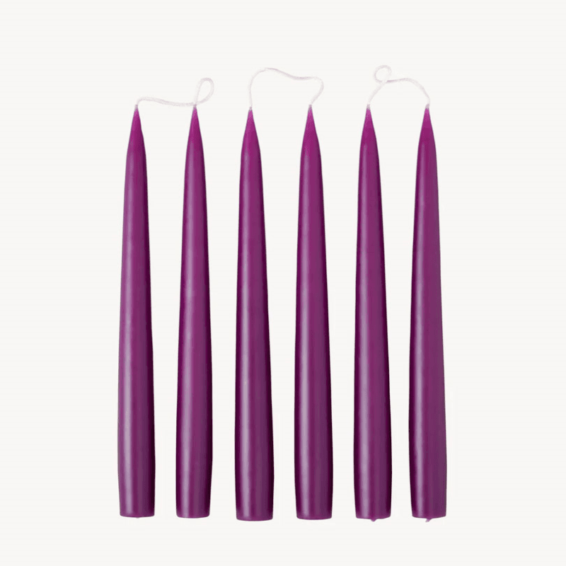 Set of 6 Tapered Dinner Candles, H25cm, Dark Heather