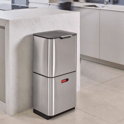 Image showing the Totem Max Waste separation and recycling bin, H81.5 x W39 x D36.5cm - 60 litre, Stainless Steel product.