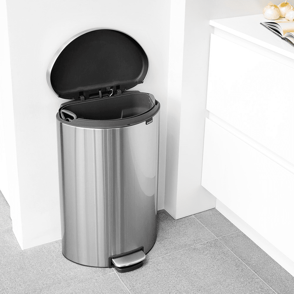 Flatback+ Space Saving Pedal bin, silent, 40 litre, Matt Steel, Fingerprint Proof