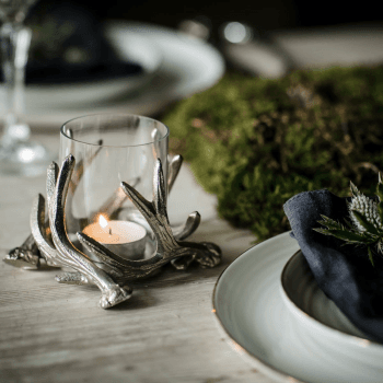 Image showing the Antler Small tealight holder, 14.5 x 8cm, Silver product.