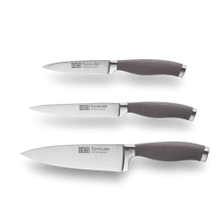 Image showing the Syracuse Soft Grip 3 Piece Paring, All Purpose & 15cm Chef's Knife Set, Grey product.