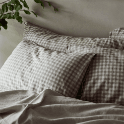 Image showing the Gingham Linen Blend Pillowcase Pair, Standard, Mushroom product.