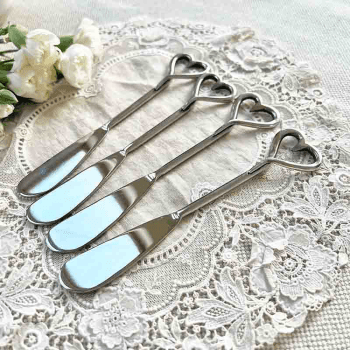 Image showing the Love Heart Set of 4 Butter Knives, L15cm, Silver product.