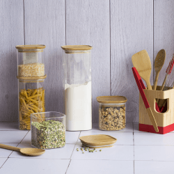 Image showing the Glass Food Storage With Bamboo Lid, 800ml, Clear product.