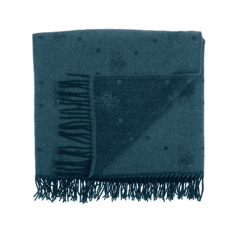 Bees Knitted Wool Throw, 130 x 164cm, Navy