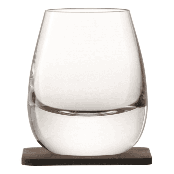 Image showing the Whisky Pair of Islay tumblers with walnut coasters, 250ml, clear product.