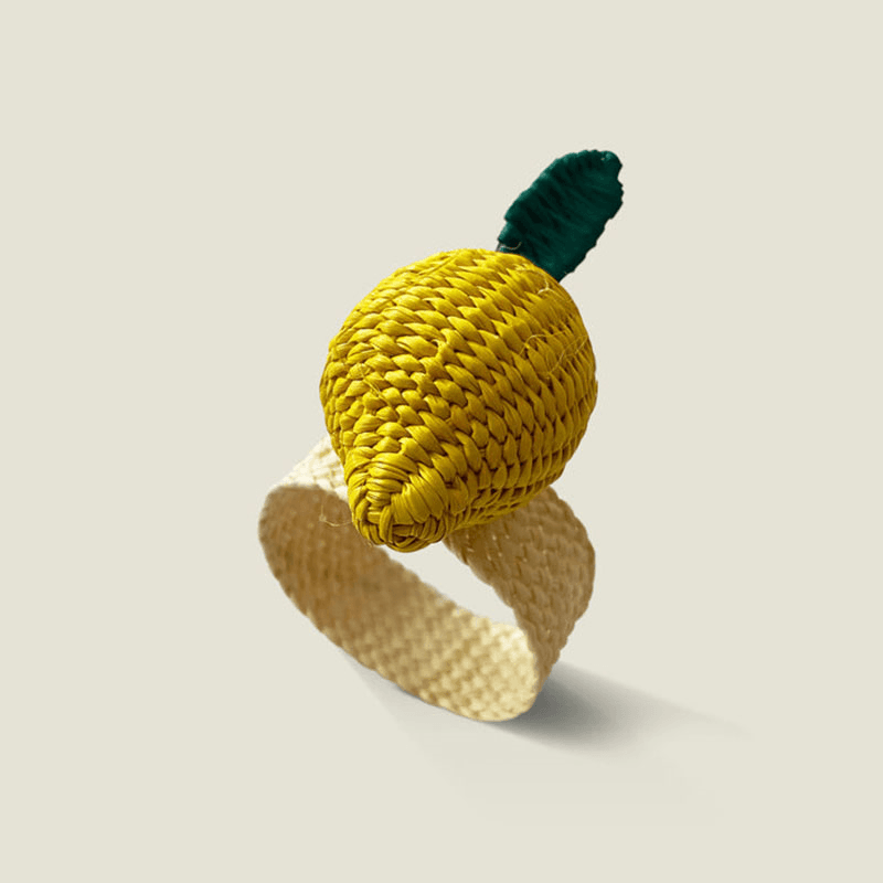 Narino Lemon Set of 4 Woven Napkin Rings, Yellow