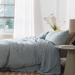 Image showing the Gingham Super King Duvet Cover, Warm Blue product.