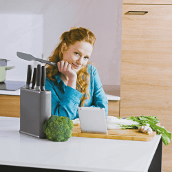 Image showing the Leo Balance Cutting Board with Tablet Stand, Grey Bamboo product.