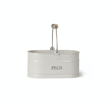 Image showing the Peg basket, H14 x W27 x D14.5cm, Chalk Coloured Powder Coated Steel With Wood Grip product.