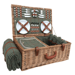 Image showing the 4 Person Green Tweed Hamper, Brown/Green product.