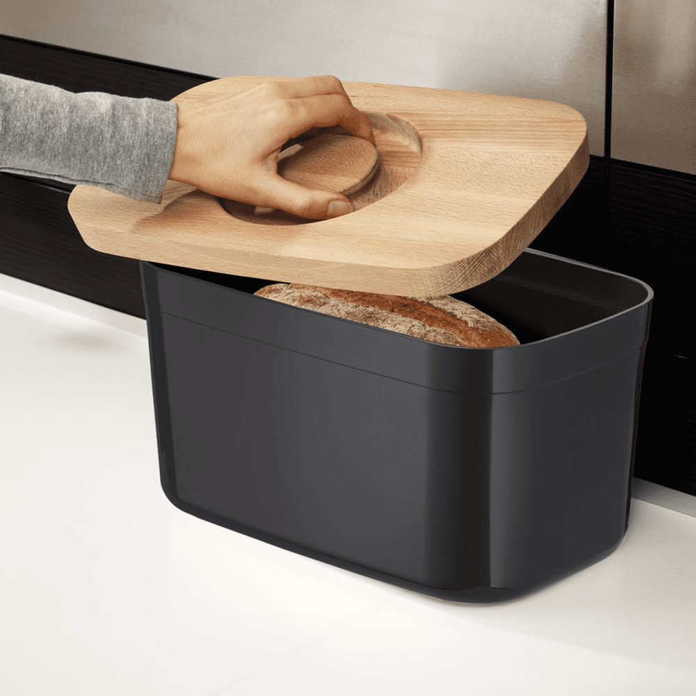 Bread bin with cutting board lid, H18 x W27 x D22cm, Black
