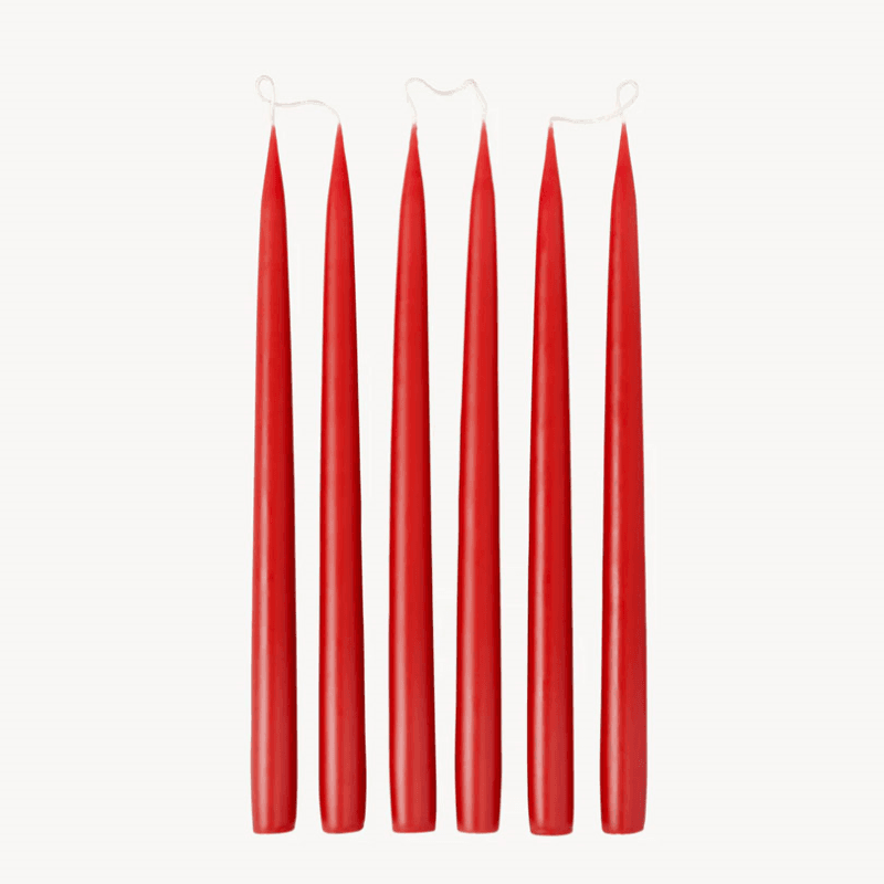 Set of 6 Tapered Dinner Candles, H35cm, Berry Red