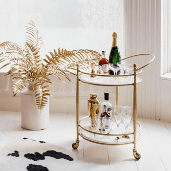 Image showing the Round drinks trolley, H68 x W58 x D46cm, Gold product.