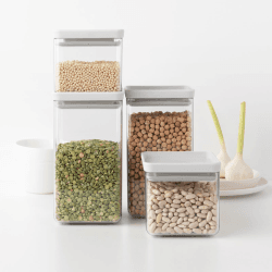 Image showing the Tasty+ Stackable Square Canisters, Set of 4, Light Grey Lids product.