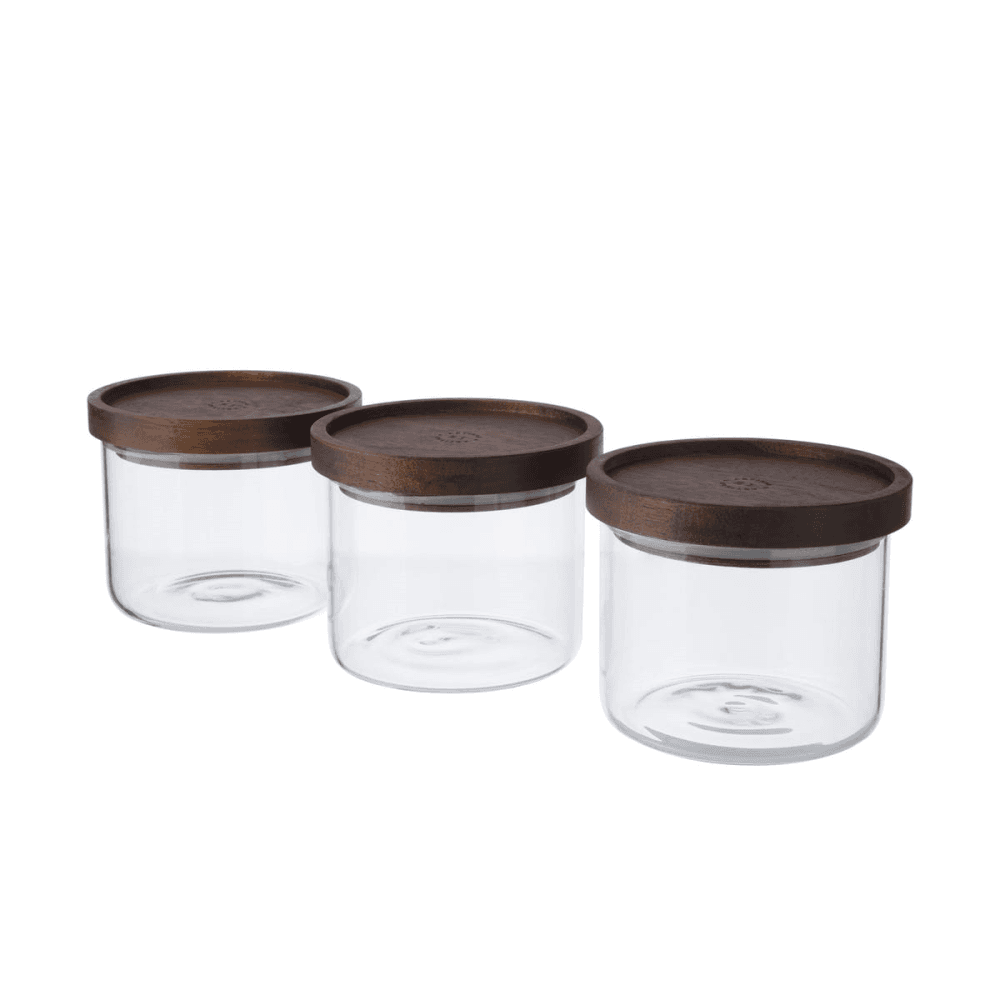3 piece storage jar set, 600ml, acacia wood / glass