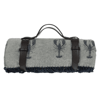 Image showing the Lobster Knitted picnic blanket, 145 x 145cm, Grey/Blue product.
