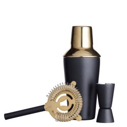 Image showing the Barcraft 3 Piece Cocktail Set, Black/Brass product.