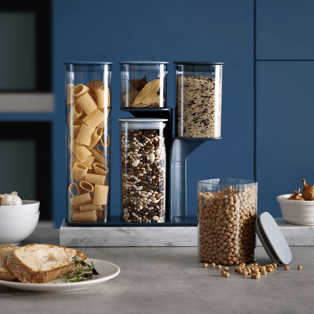 Editions 5 piece podium storage jar set with stand, Sky Blue