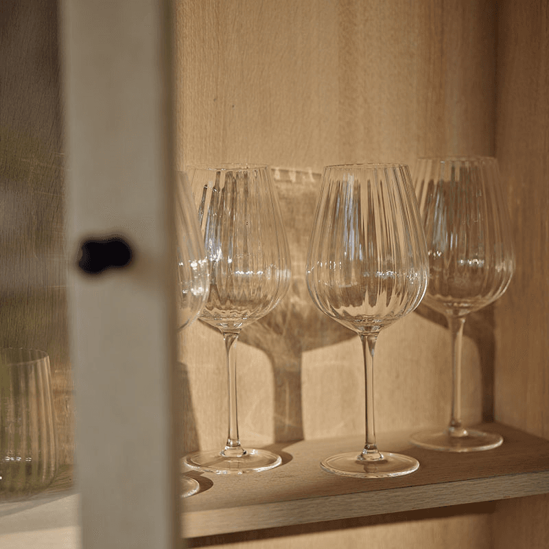 Ribbed Set of 4 Ribbed White Wine Glasses, H24cm, Clear
