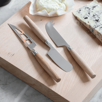 Image showing the Set of 3 Cheese Knives, Oak product.
