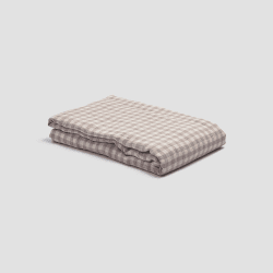 Image showing the Gingham Linen Flat Sheet, Double, Mushroom product.