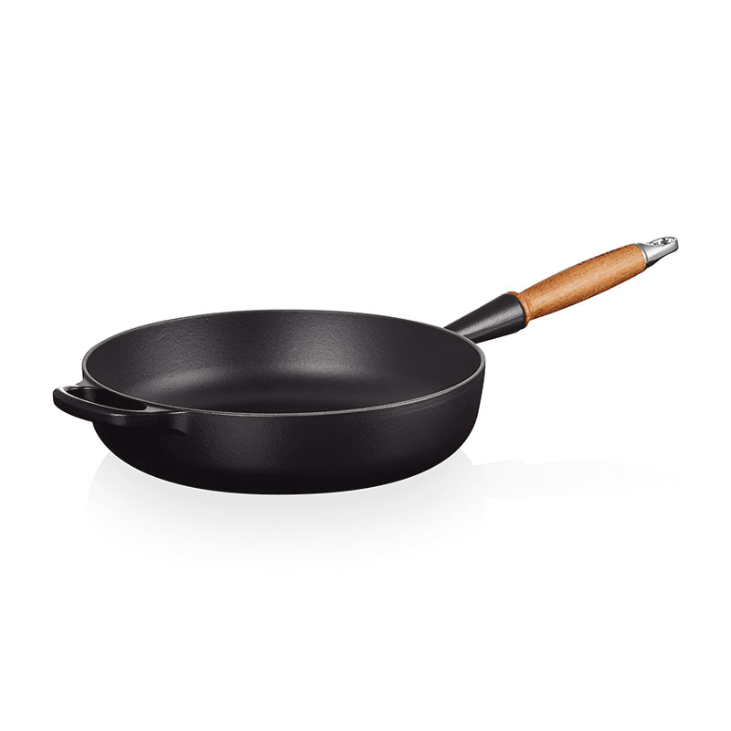 Signature Cast Iron Saute Pan with Wooden Handle, 28cm, Satin Black