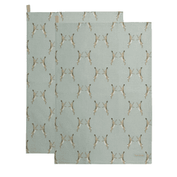 Image showing the Boxing Hares Set of 2 Tea Towels, Duck Egg Grey product.