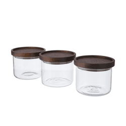 Image showing the 3 piece storage jar set, 600ml, acacia wood / glass product.